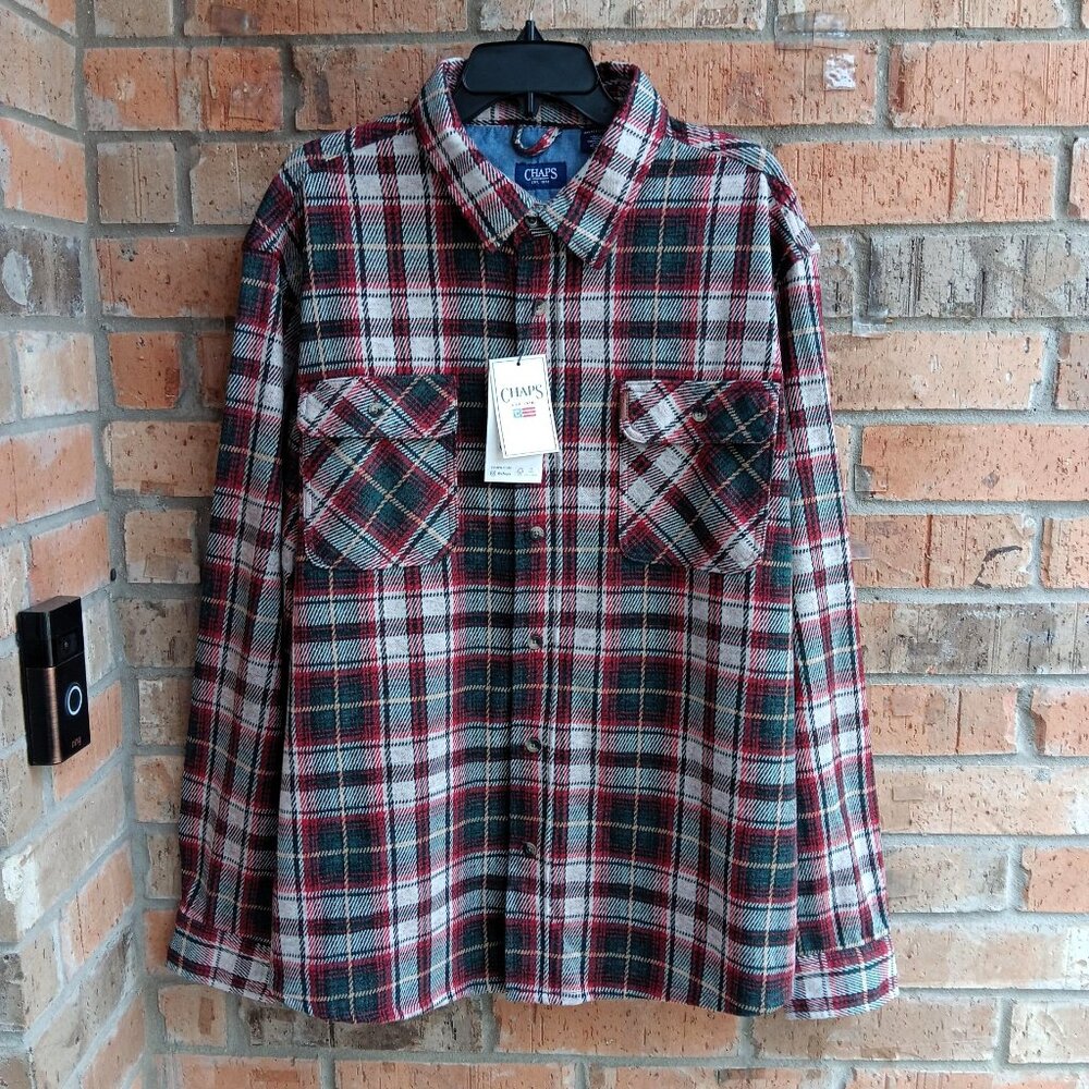 Chaps Men's Lakeland Flannel Shirt Button Front Long Sleeves Soft Size 2XL